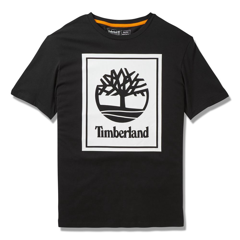 Timberland Μπλουζάκια Ανδρικα Μαυρα/Ασπρα - Short-Sleeve Logo - Greece 0198456-WL